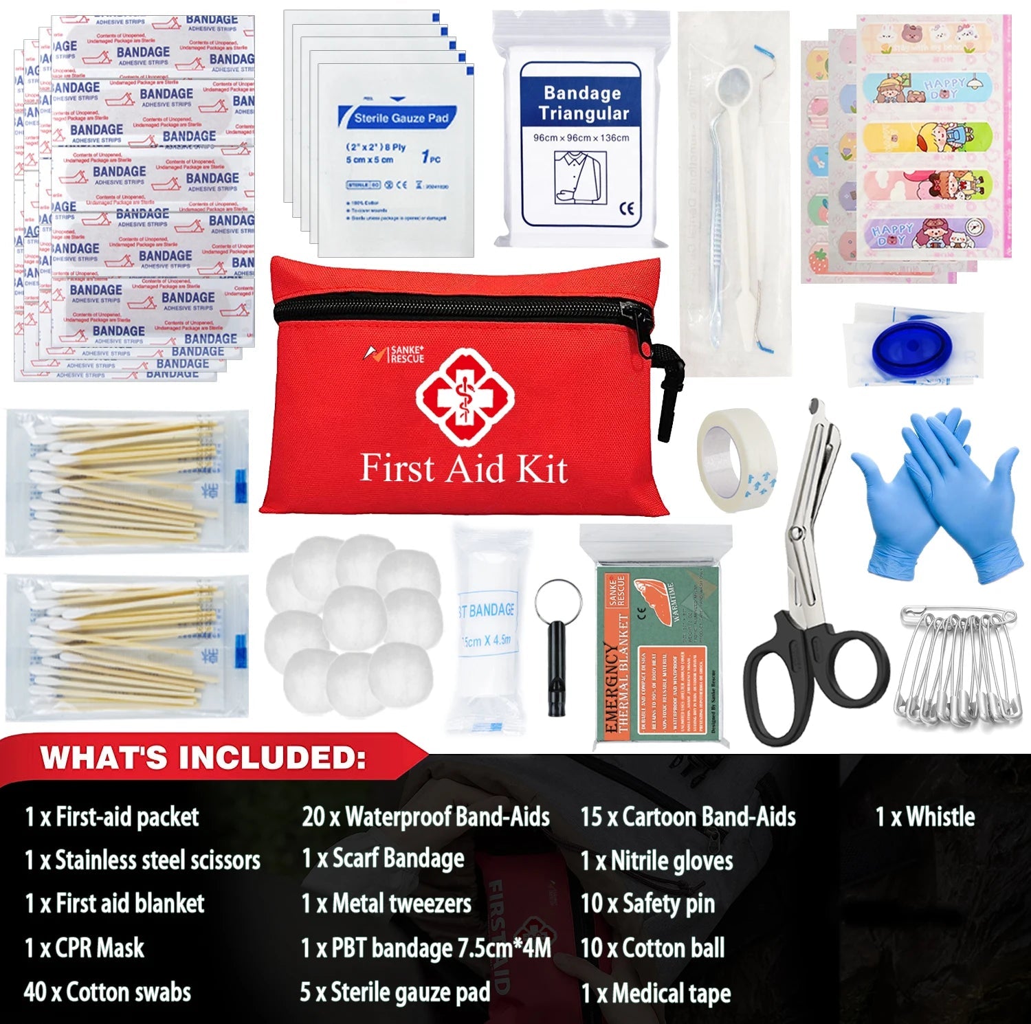 110 Piece First Aid Kit Home Care Waterproof Compact Trauma Medical Kits for Emergencies Home Car Travel Outdoor Camping Hiking Trekker Essentials