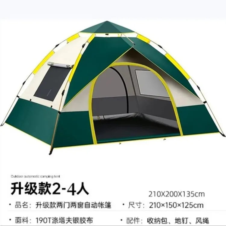 3-4 Person Instant Pop-Up Tent - Waterproof Automatic Camping Tent with Fiberglass Poles for Family Outdoor Adventures
