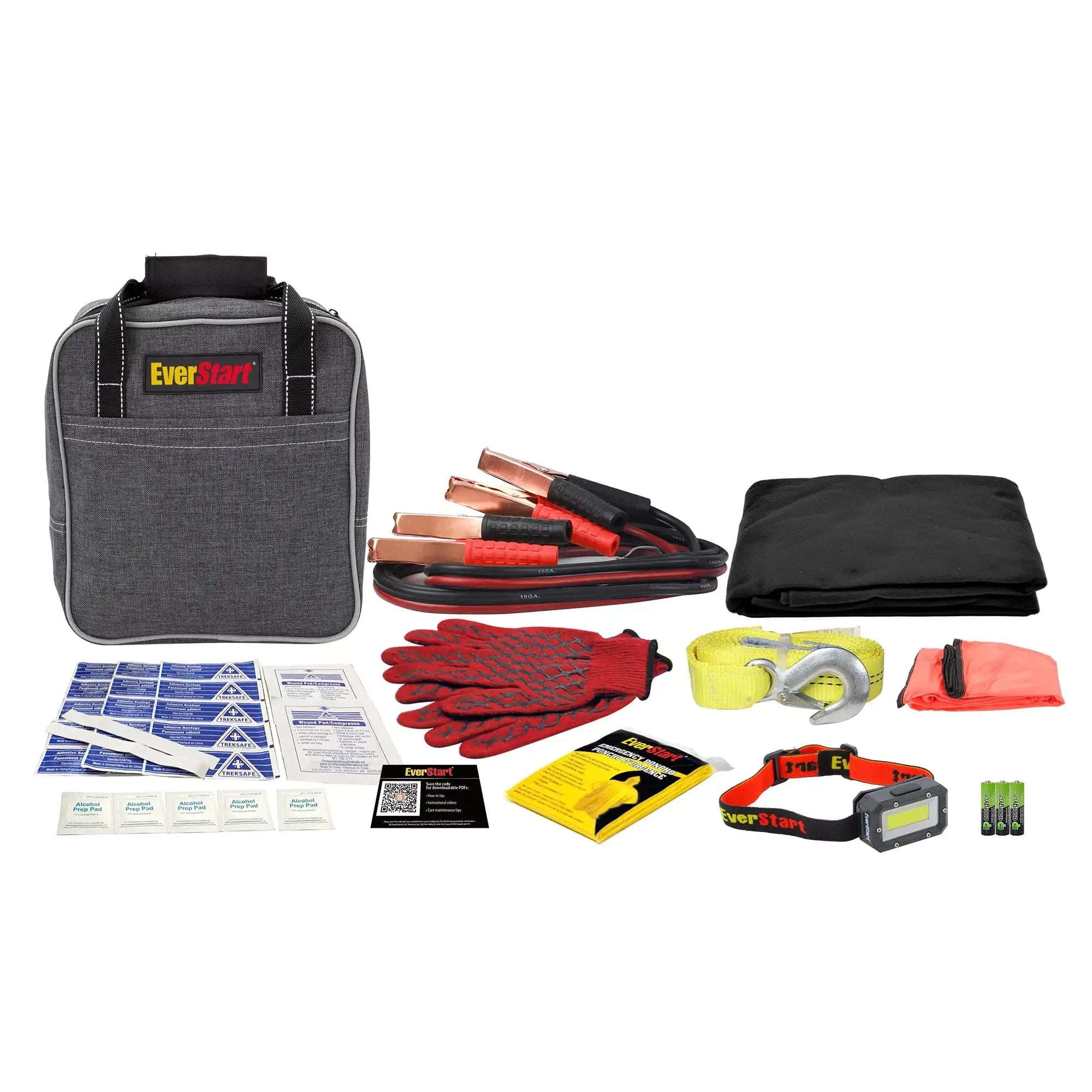 Deluxe Roadside Assistance Kit with Booster Cables - 65-Piece Emergency Set for Car Breakdowns, Travel & Safety. Trekker Essentials