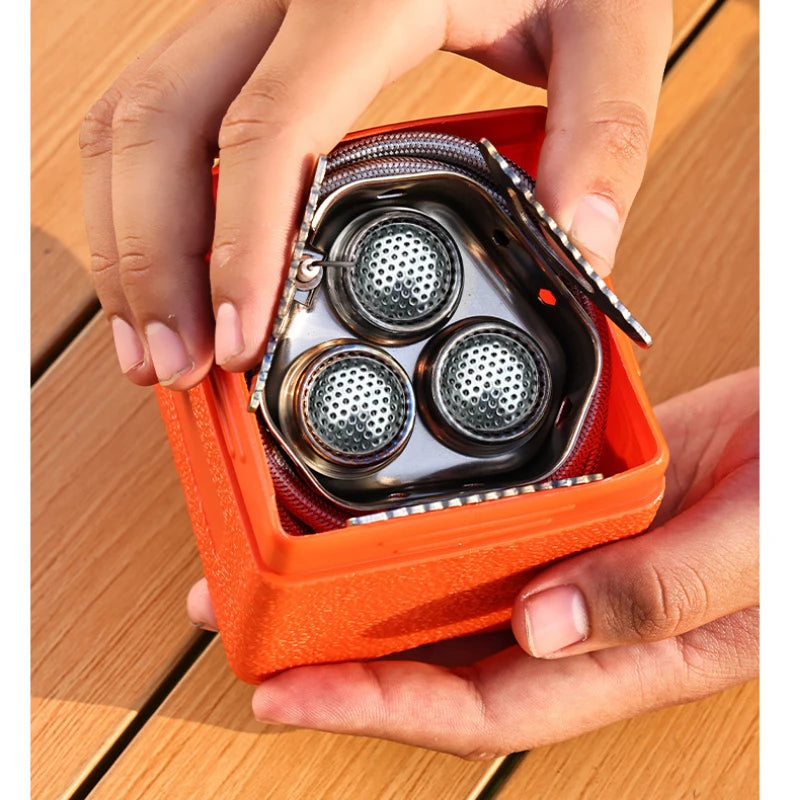 Estufa de camping portátil de 3 quemadores: estufa de gas butano resistente al viento con encendido para cocinar al aire libre.