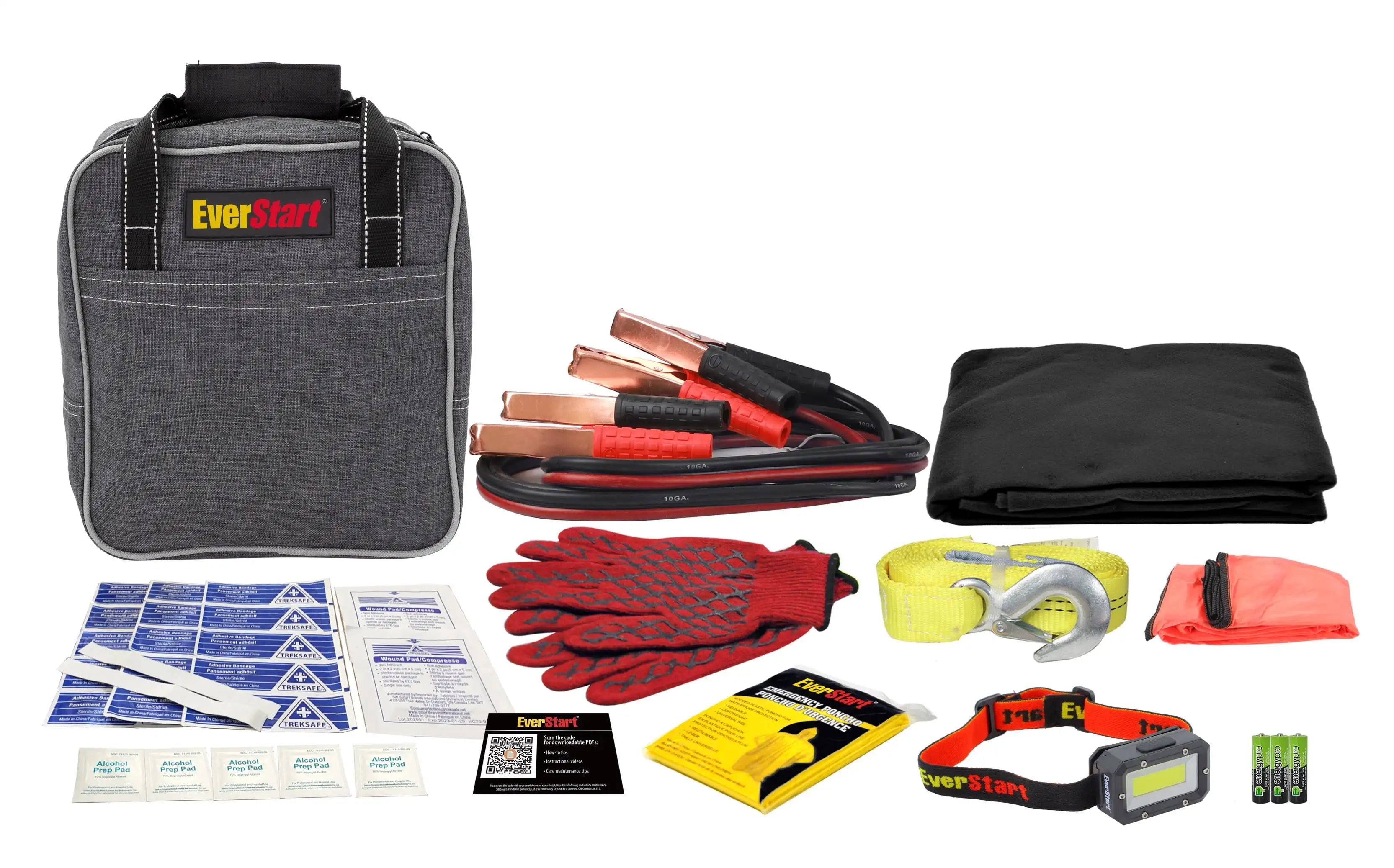 Deluxe Roadside Assistance Kit with Booster Cables - 65-Piece Emergency Set for Car Breakdowns, Travel & Safety. Trekker Essentials