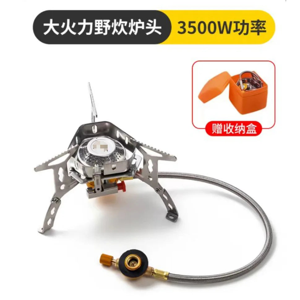 Estufa de camping portátil de 3 quemadores: estufa de gas butano resistente al viento con encendido para cocinar al aire libre.