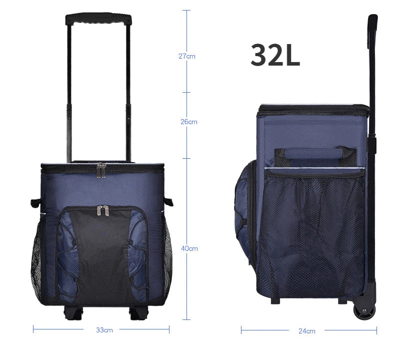Cooler with Wheels and Handle Removable Wheels Insulated Portable Rolling Cooler Bag for Camping Hiking BBQ Summer Beach Travel