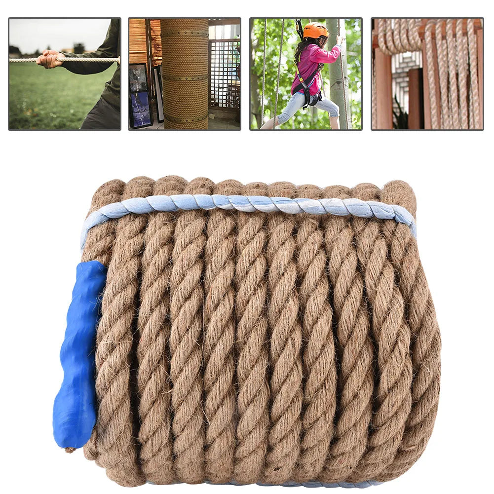 Cuerda de yute natural de 20 mm x 20 m: cuerda resistente para escalada en roca y tira y afloja al aire libre