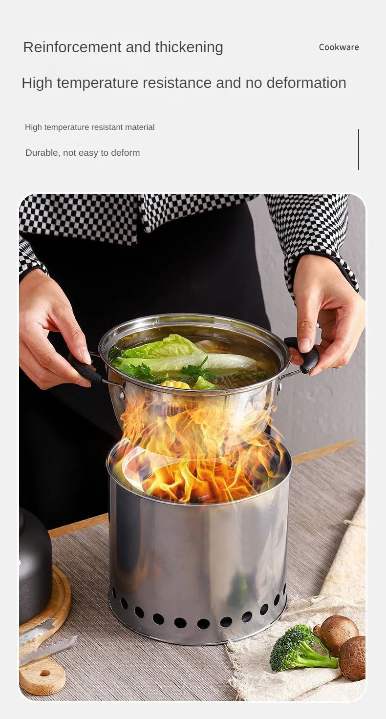 Multifunctional Stainless Steel Wood Stove | Portable Outdoor Heater & Barbecue Grill for Camping