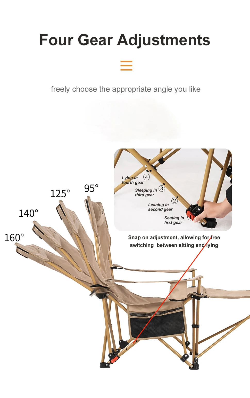 BRS 2-in-1 Reclining Camping Chair Lightweight Folding Camping Lounge Chair with Adjustable Backrest & Footrest for Beach Trekker Essentials