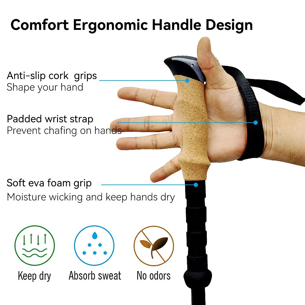 Telescopic Carbon Fiber Trekking Poles: Collapsible Lightweight Walking and Hiking Sticks (2pcs)