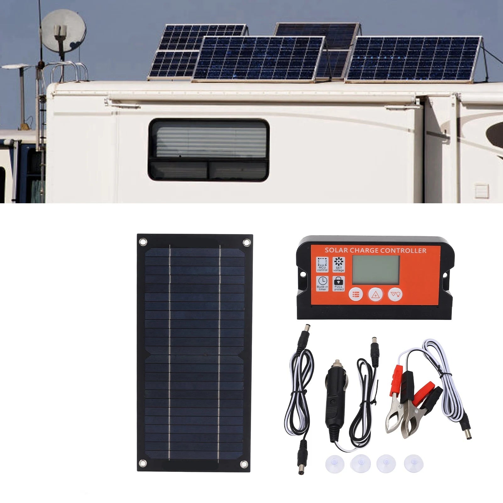 Portable 600W Solar Panel Charger Monocrystalline Silicon 100A Charge Controller Durable Solar Panel Kit for RV Outdoor Camping Trekker Essentials