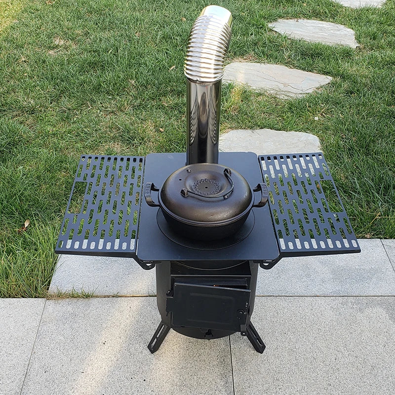 Mobile Wood Burning Heater Stove for Indoor & Outdoor Use - Portable Heating with Cooking Top
