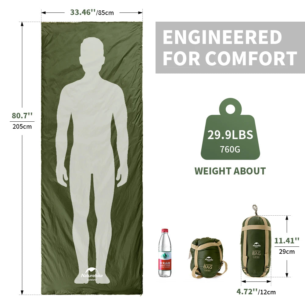 Naturehike lw180 Sleeping Bag Ultralight Cotton Sleeping Bag Spring Summer Sleeping Bag Outdoor Hiking Camping Sleeping Bag Trekker Essentials