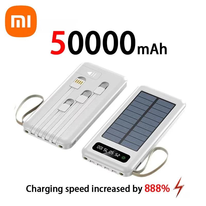 200000mAh Solar Power Bank – Ultra High Capacity Fast Charging Portable Charger with Built-in Cables & LED Light Trekker Essentials