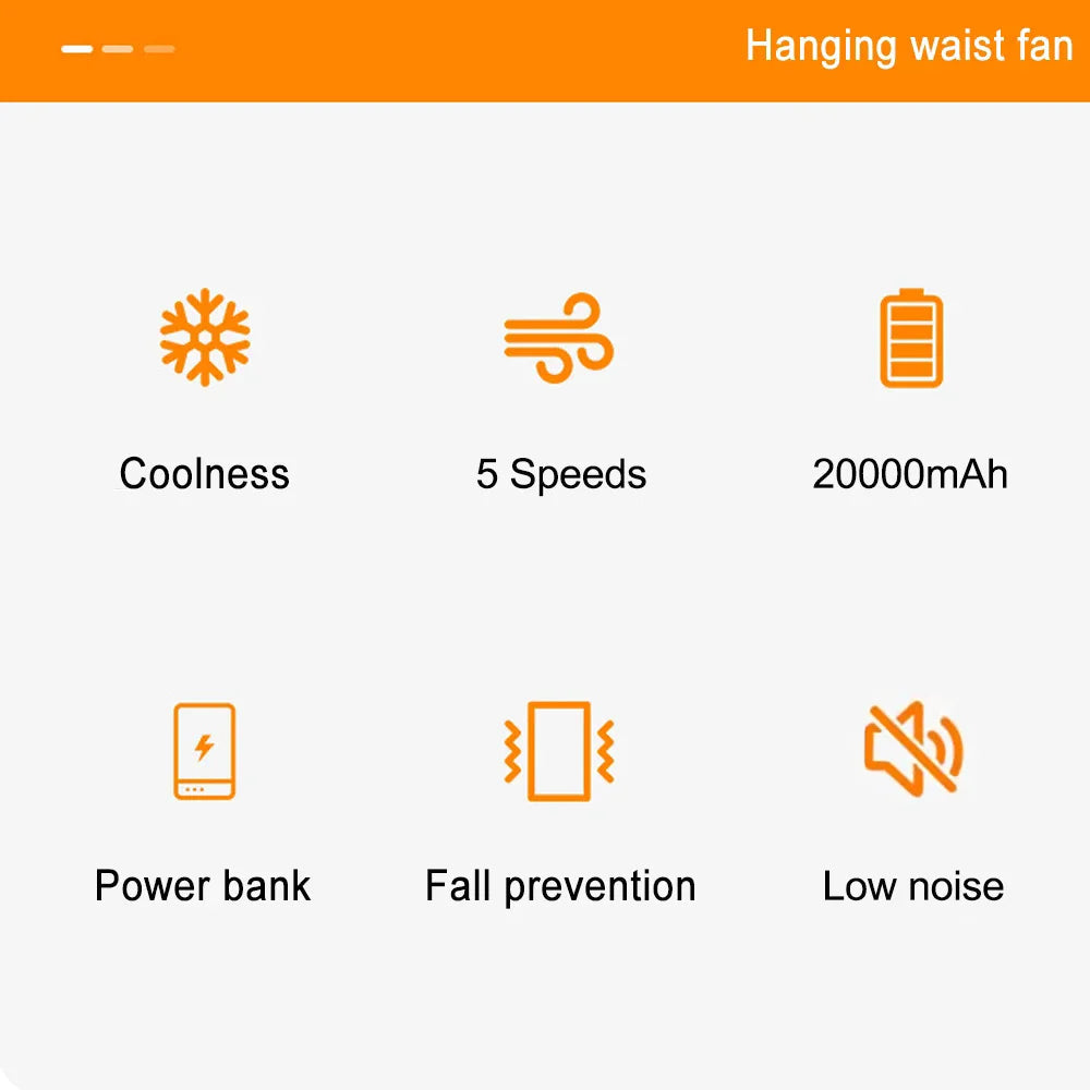 Portable Waist Clip Fan Wearable Mini USB Rechargeable Hanging Fan For Outdoor Working Double Air Outlet Waist Fan 20000Mah Trekker Essentials