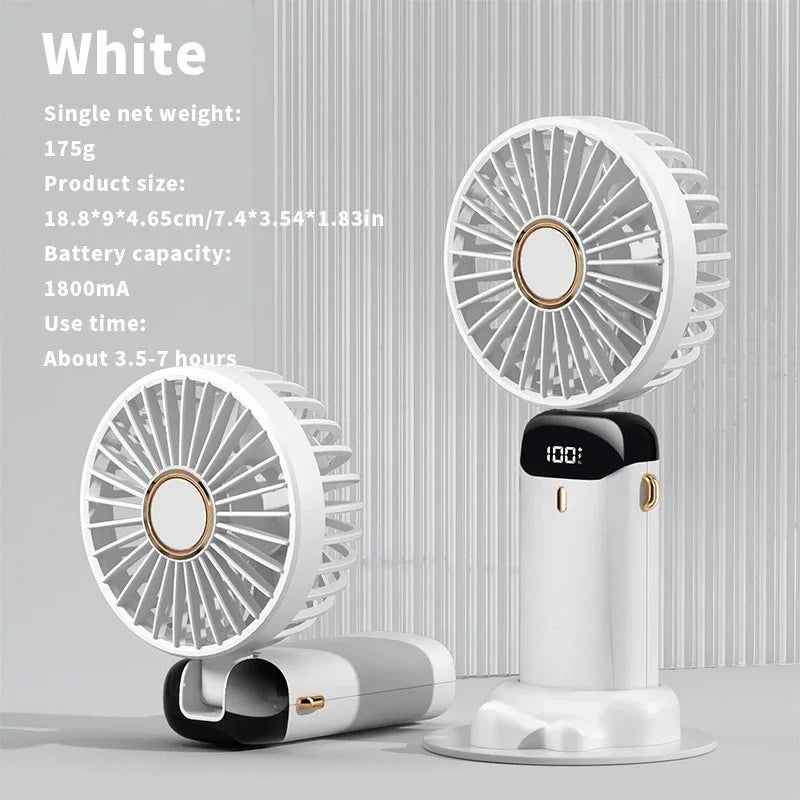 Handheld Mini Fan – 3000mAh Foldable USB Rechargeable Fan with LED Display & Phone Stand