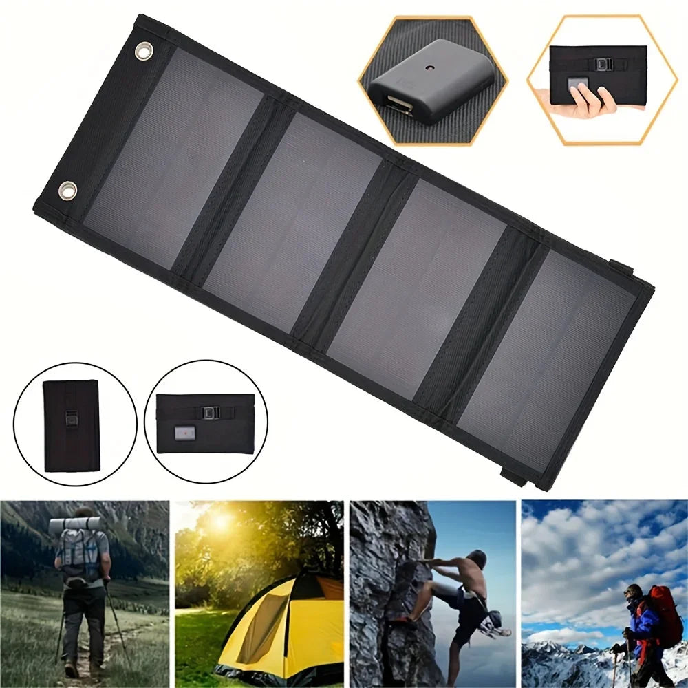 Portable Solar Panel USB Charger – Foldable 12V Mobile Power Bank Kit for iPhone, Android & Outdoor Camping