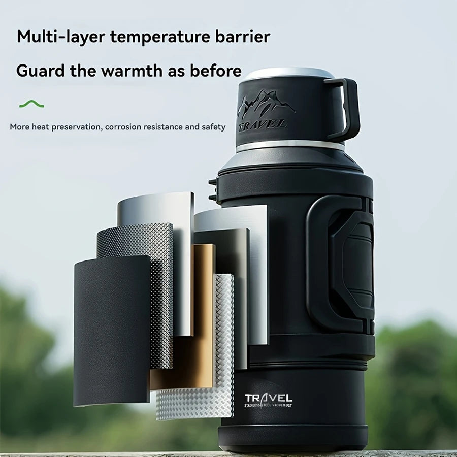 Large Capacity Stainless Steel Thermos: 1.7L, 2.0L, 2.5L Vacuum Insulated Water Bottle for Travel & Camping