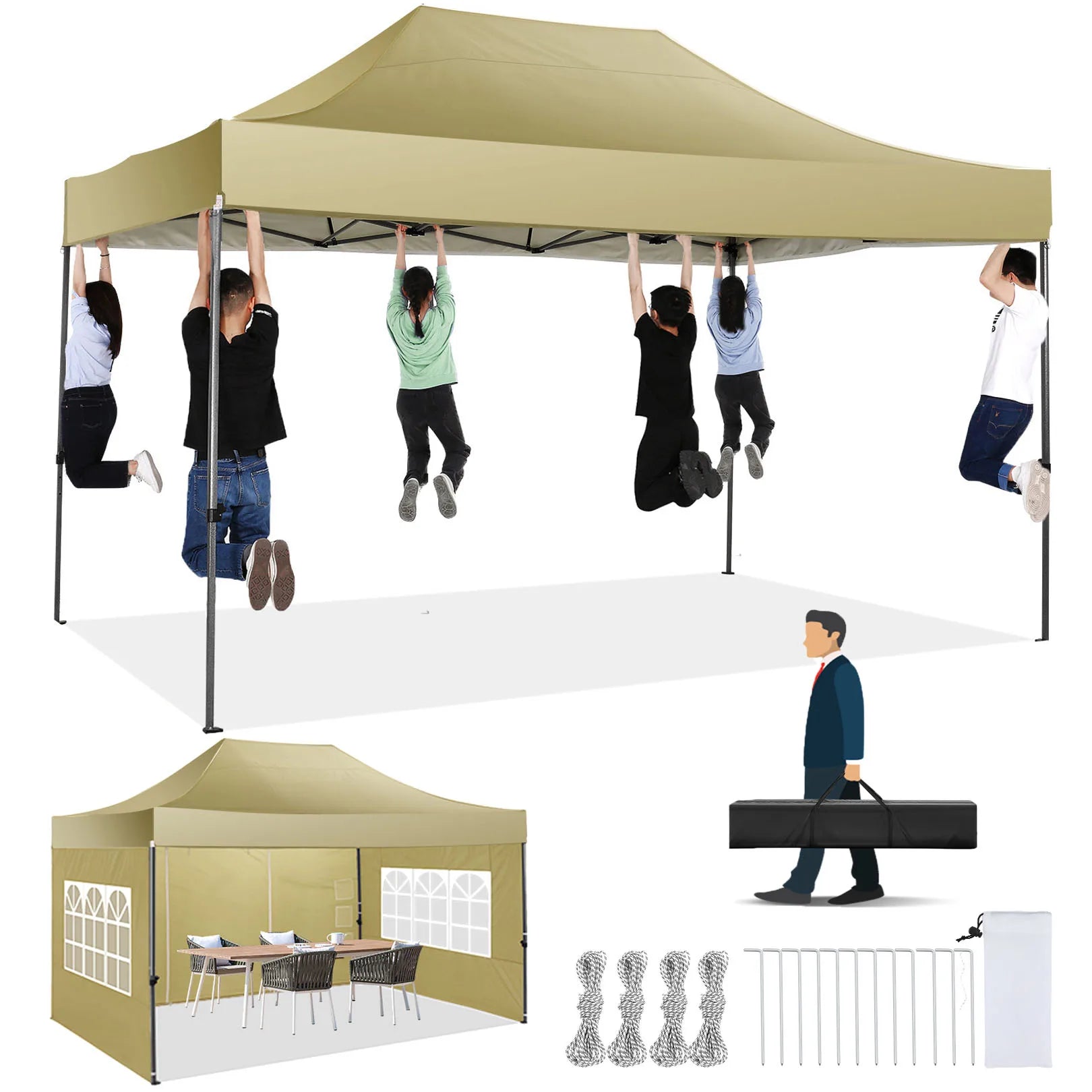 10'x15' Heavy-Duty Pop-Up Canopy Tent – Waterproof 4-Sidewall Commercial Gazebo