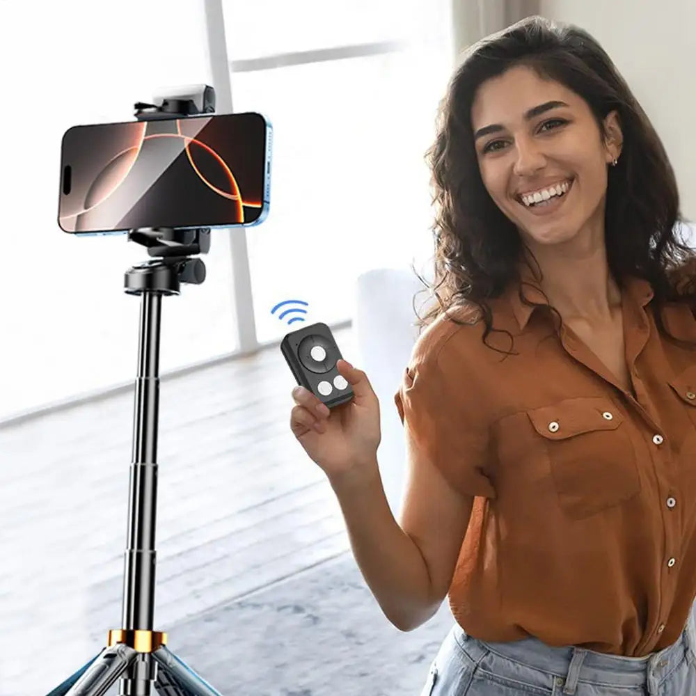 Trípode para selfies giratorio de 360° con control remoto inalámbrico y soporte para teléfono