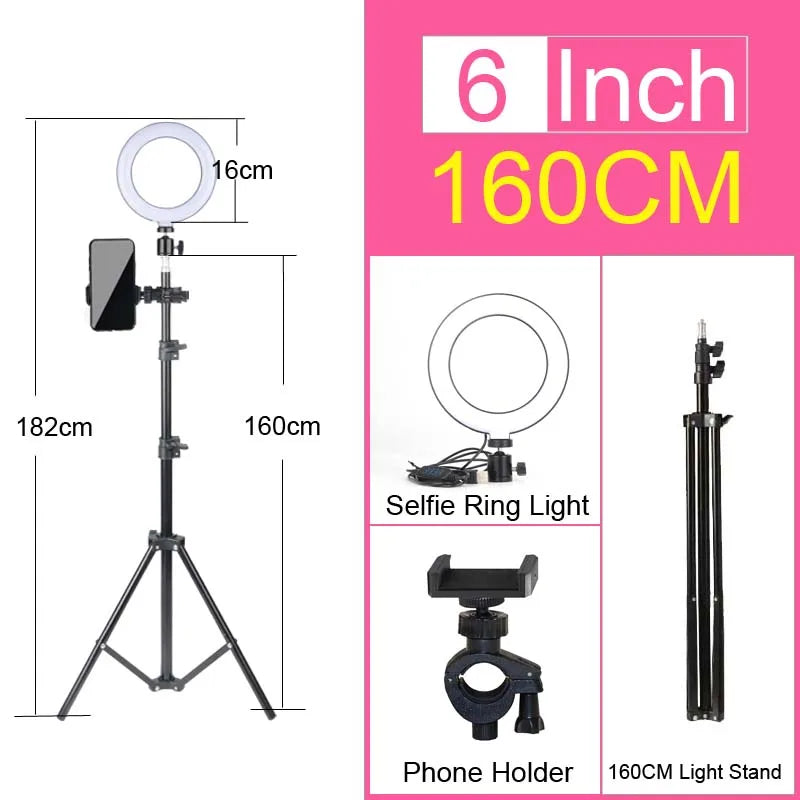 6-14" Professional Ring Light Kit with Tripod – Bi-Color 3200K-5600K LED, USB Powered for Live Streaming, Makeup, TikTok Videos