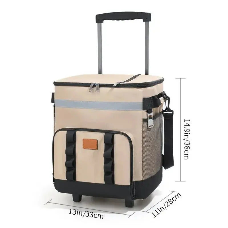 35L Leakproof Soft Cooler Bag with Wheels Large Capacity Insulated Thermal Tote for Picnic Camping Beach Delivery Multi-purpose Trekker Essentials