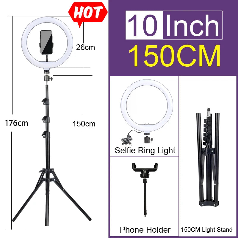 6-14" Professional Ring Light Kit with Tripod – Bi-Color 3200K-5600K LED, USB Powered for Live Streaming, Makeup, TikTok Videos