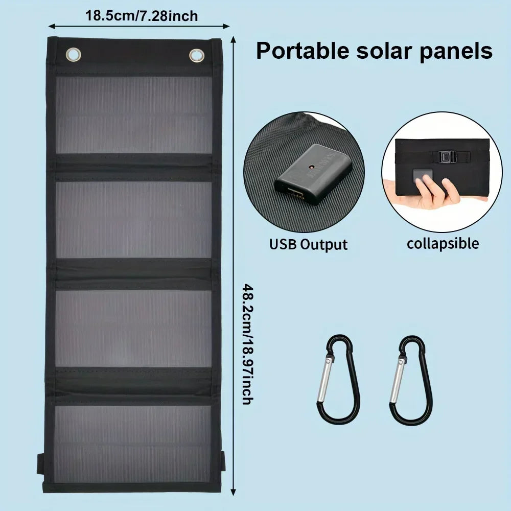 Portable Solar Panel USB Charger – Foldable 12V Mobile Power Bank Kit for iPhone, Android & Outdoor Camping