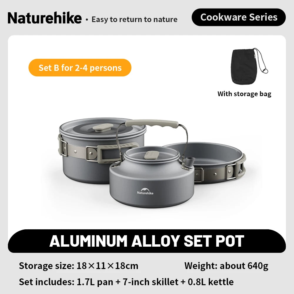 Compact Camping Cookware Set – Non-Stick Aluminum Outdoor Cooking & Picnic Kit with Teapot for 2–4 Persons