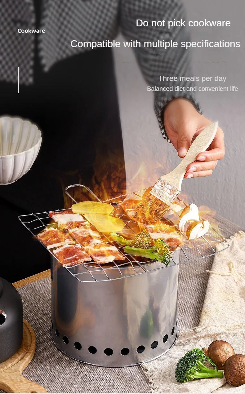 Multifunctional Stainless Steel Wood Stove | Portable Outdoor Heater & Barbecue Grill for Camping