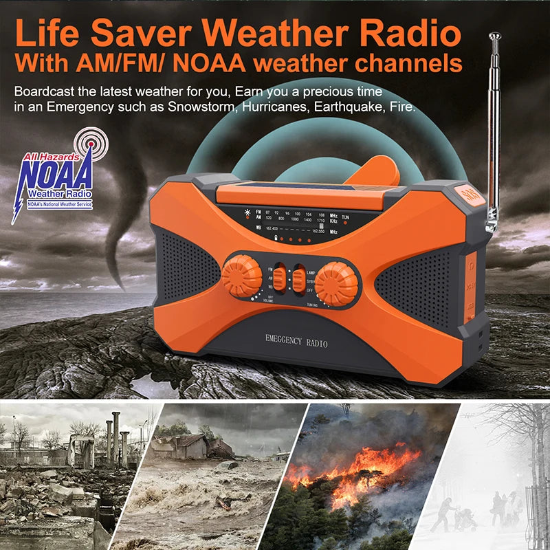 Emergency Solar Hand Crank Radio 10000mAh – Portable Weather Radio, Power Bank & Survival Tool with LED Flashlight & SOS Alarm Trekker Essentials