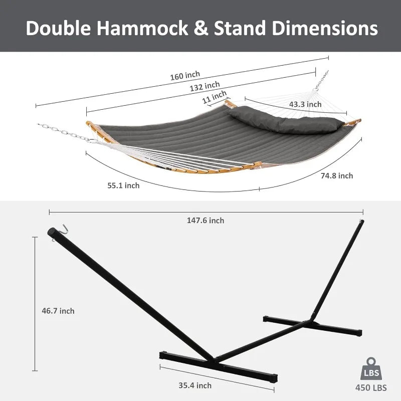 Double Hammock with Stand – Curved Bar Prevents Flipping