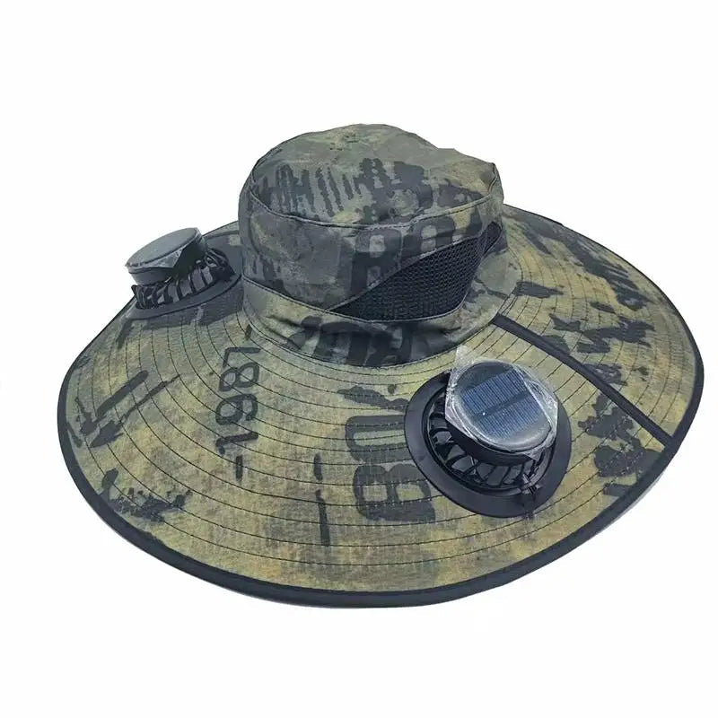 Large Size Quick Dry Bucket Hat With Solar Powered Fan USB Charging Sun Hat For Men Outdoor Hiking Camping Fishing Cooling Wear Trekker Essentials