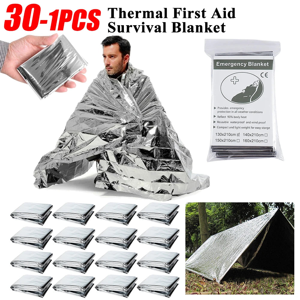 30-1PCS Emergency Rescue Blanket Outdoor Survive First Aid survival blanket Military Rescue Kit Rescue Foil Thermal Blanket ﻿ Trekker Essentials