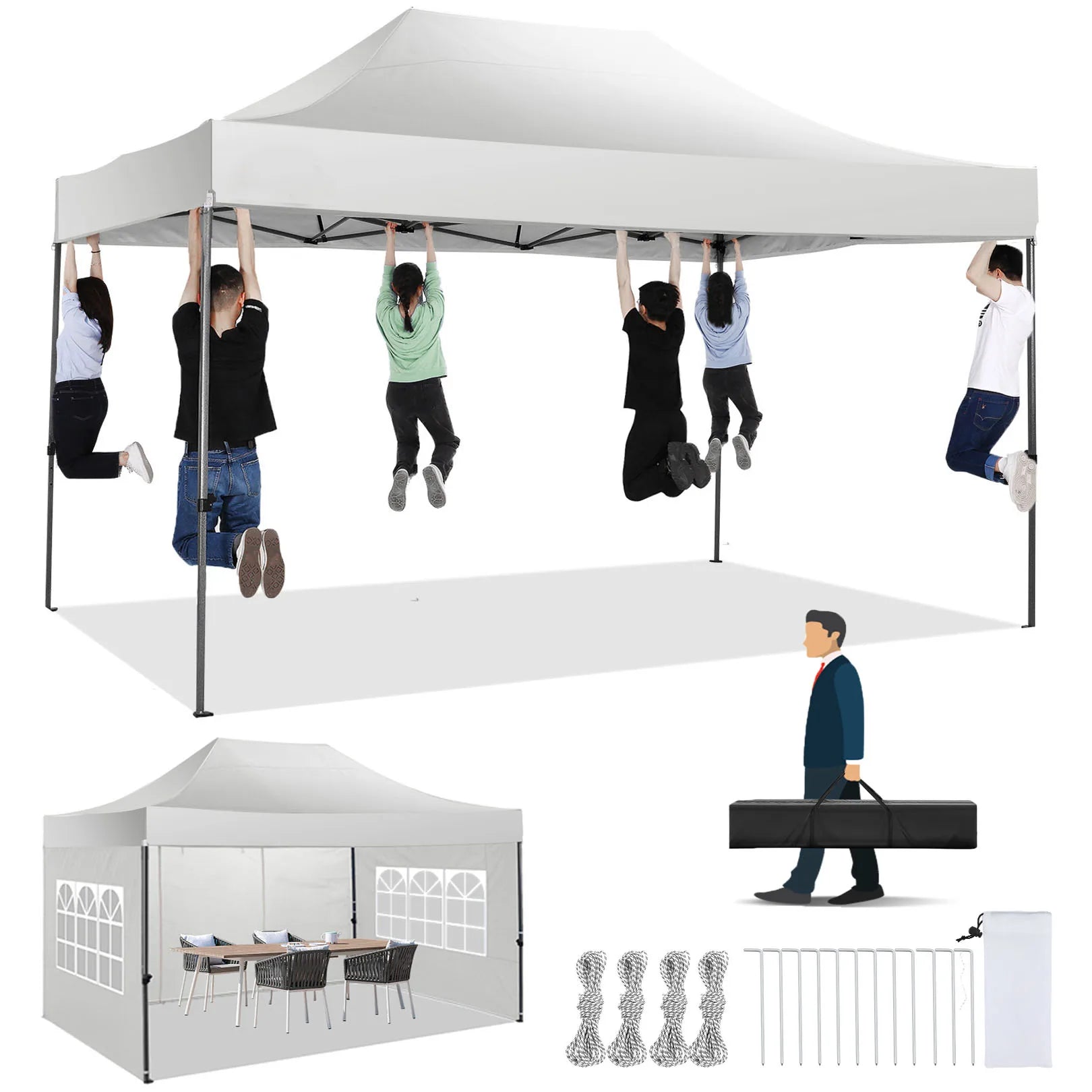 10'x15' Heavy-Duty Pop-Up Canopy Tent – Waterproof 4-Sidewall Commercial Gazebo