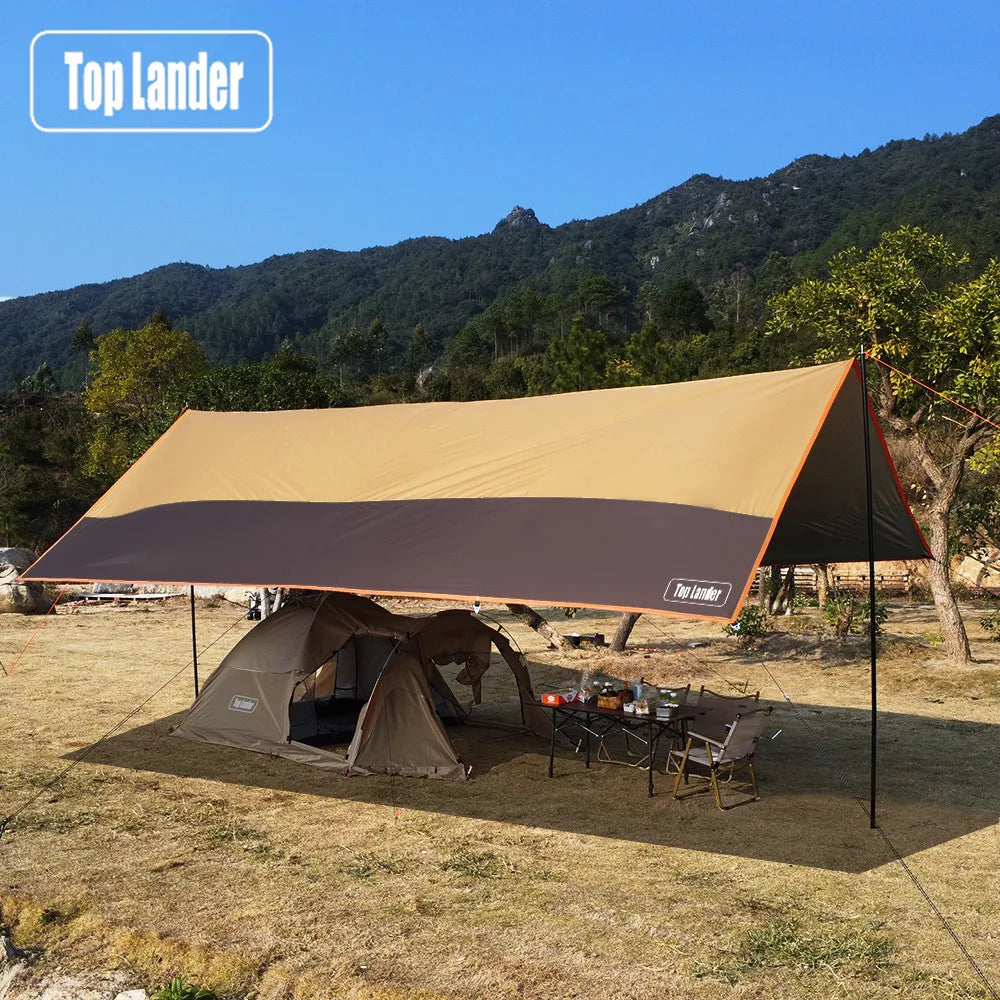 Top Lander Large Camping Waterproof Tarp Oxford 4X6 Outdoor Canopy Sun Shelter Tent Tourist Awning Shade for Multiple People Trekker Essentials
