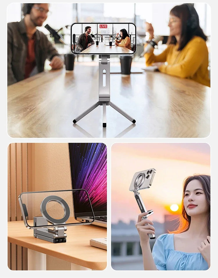 Magnetic Phone Tripod Stand - 360° Foldable Holder for iPhone & Android