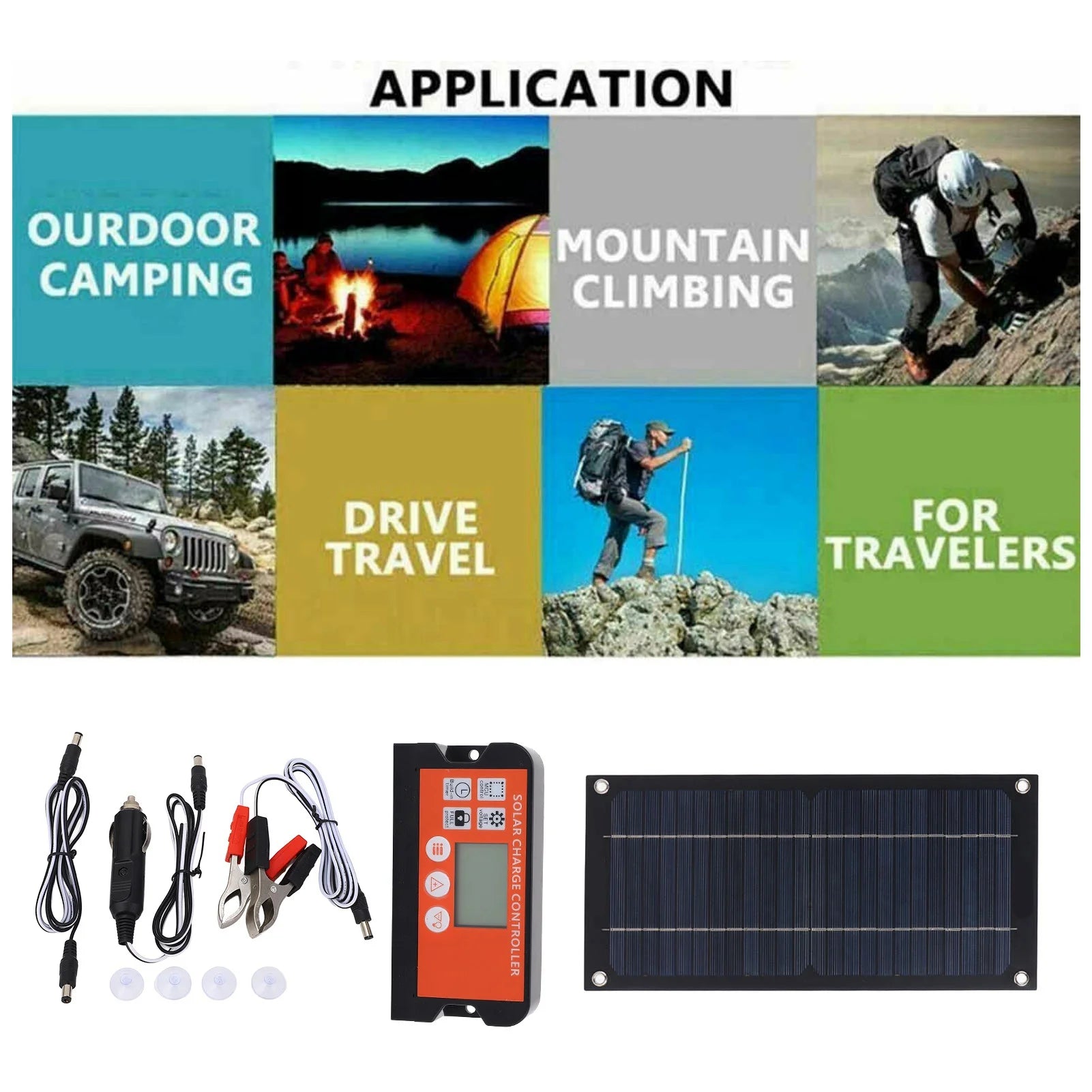 Portable 600W Solar Panel Charger Monocrystalline Silicon 100A Charge Controller Durable Solar Panel Kit for RV Outdoor Camping Trekker Essentials