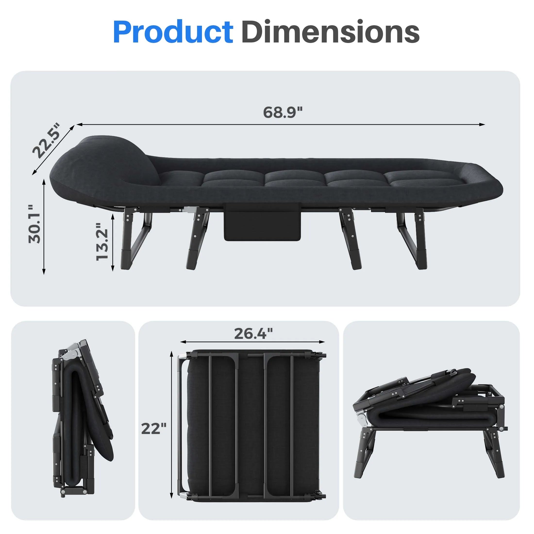 JHK Folding Camping Makeshift Bed with Mattress Lightweight Adjustable Camping Bed Supports 450 lbs Camping Cot with Carry Bag 6 Angle Camping Bed for Camp Outdoor Trekker Essentials