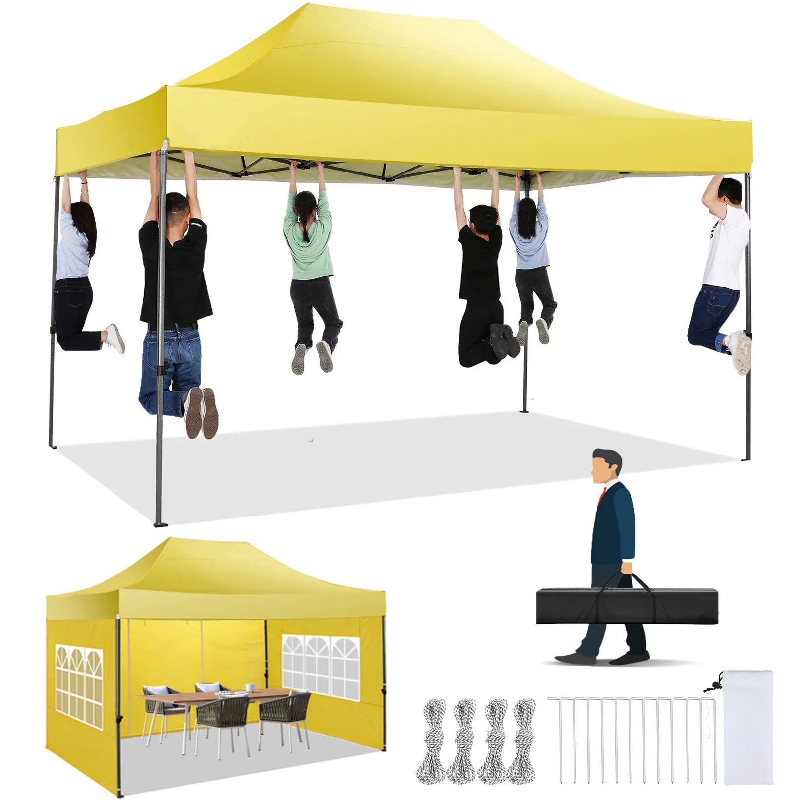 10'x15' Heavy-Duty Pop-Up Canopy Tent – Waterproof 4-Sidewall Commercial Gazebo