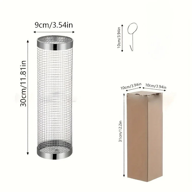 2pc Stainless Steel Rolling Grill Basket Set - Heavy Duty Cylinder Mesh for Camping, Picnic & Outdoor BBQ Accessories Trekker Essentials
