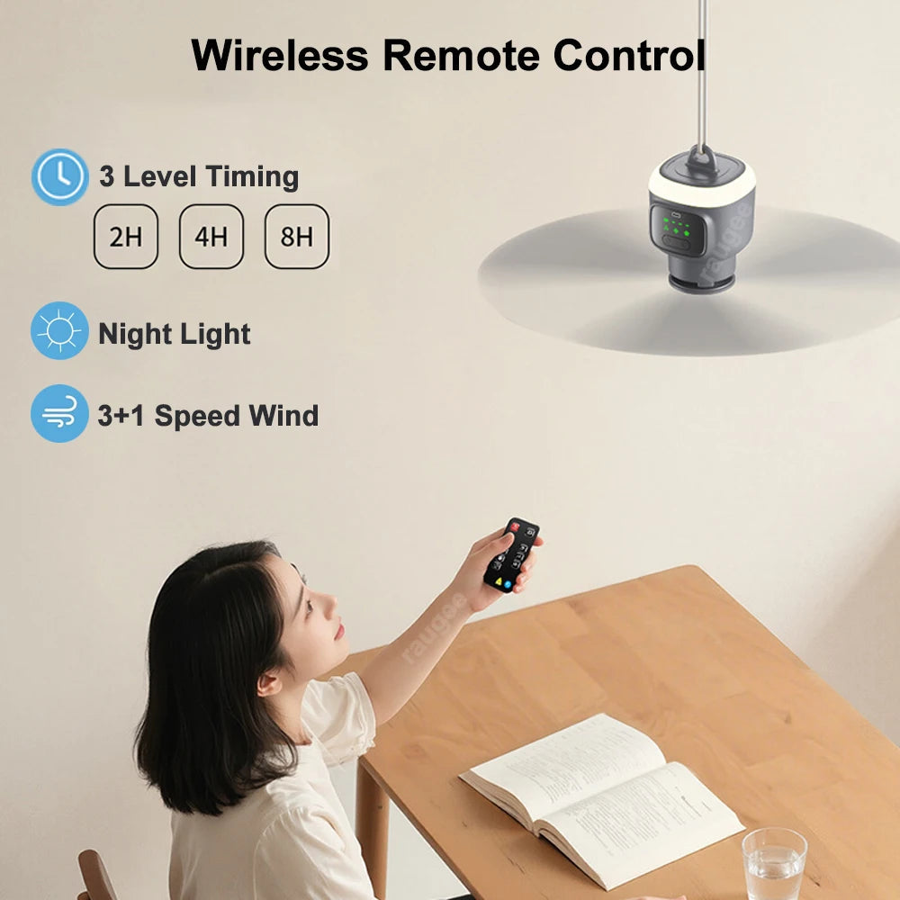 12000mAh Ceiling Fans Portable Camping Fan Tent Air Circulator Cooler Outdoor Rechargeable Electric Fan LED Light Remote Control Trekker Essentials