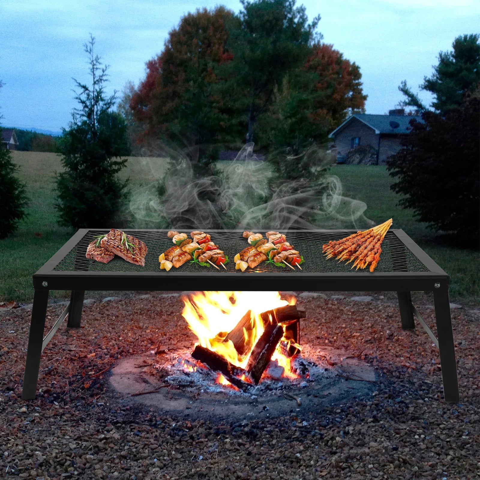 Foldable Camping Grill Fire Pit Grate Campfire Cooking Portable Stand Equipment Trekker Essentials