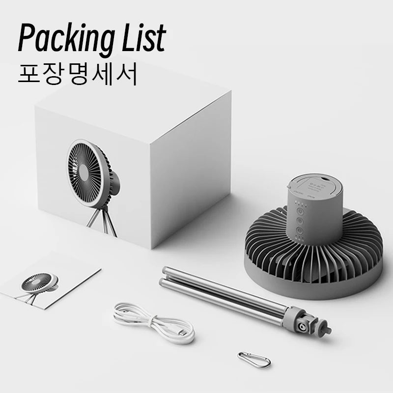 10000mAh Camping Fan Rechargeable Desktop Portable Air Circulator Wireless Ceiling Electric Fan with Power Bank LED Light Tripod Trekker Essentials
