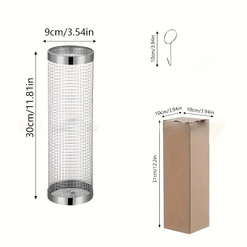 2pc Stainless Steel Rolling Grill Basket Set - Heavy Duty Cylinder Mesh for Camping, Picnic & Outdoor BBQ Accessories Trekker Essentials
