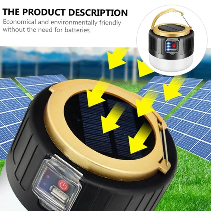 Waterproof Solar LED Camping Light – Rechargeable Portable Tent Lantern & Emergency Energy-Saving Lamp