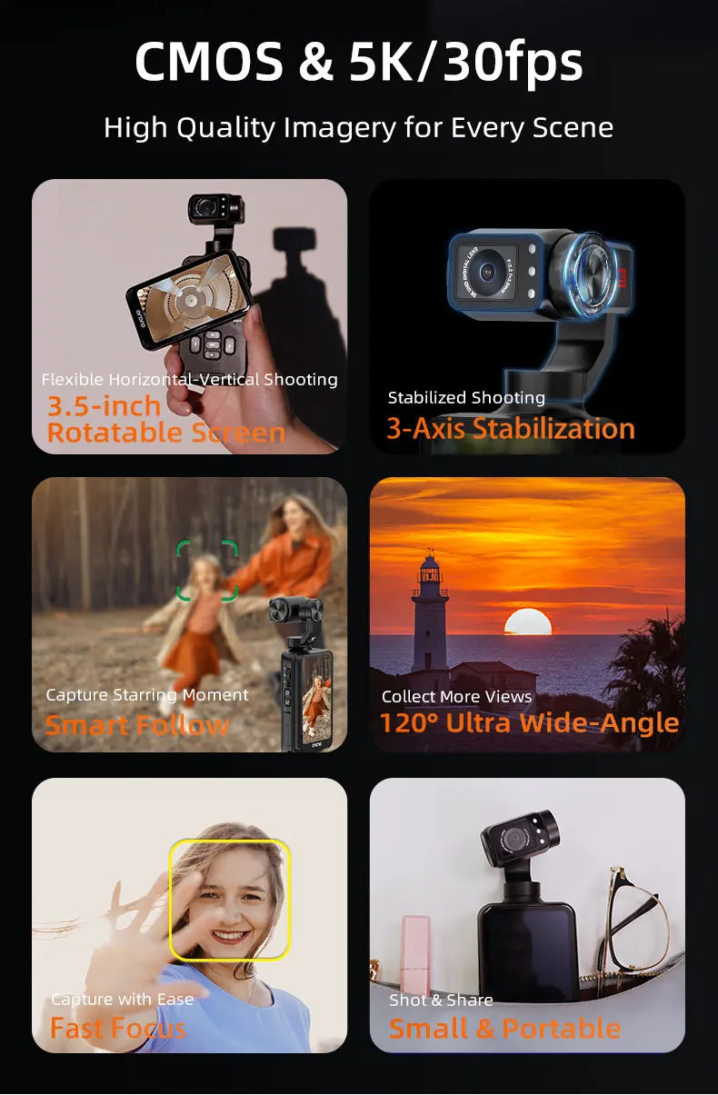 ORDRO M5 Action Camera 4k Handheld Pocket Digital Camcorder 3-axis Gimbal Stabilization IR Night Vision Vlog Videos Camara Trekker Essentials