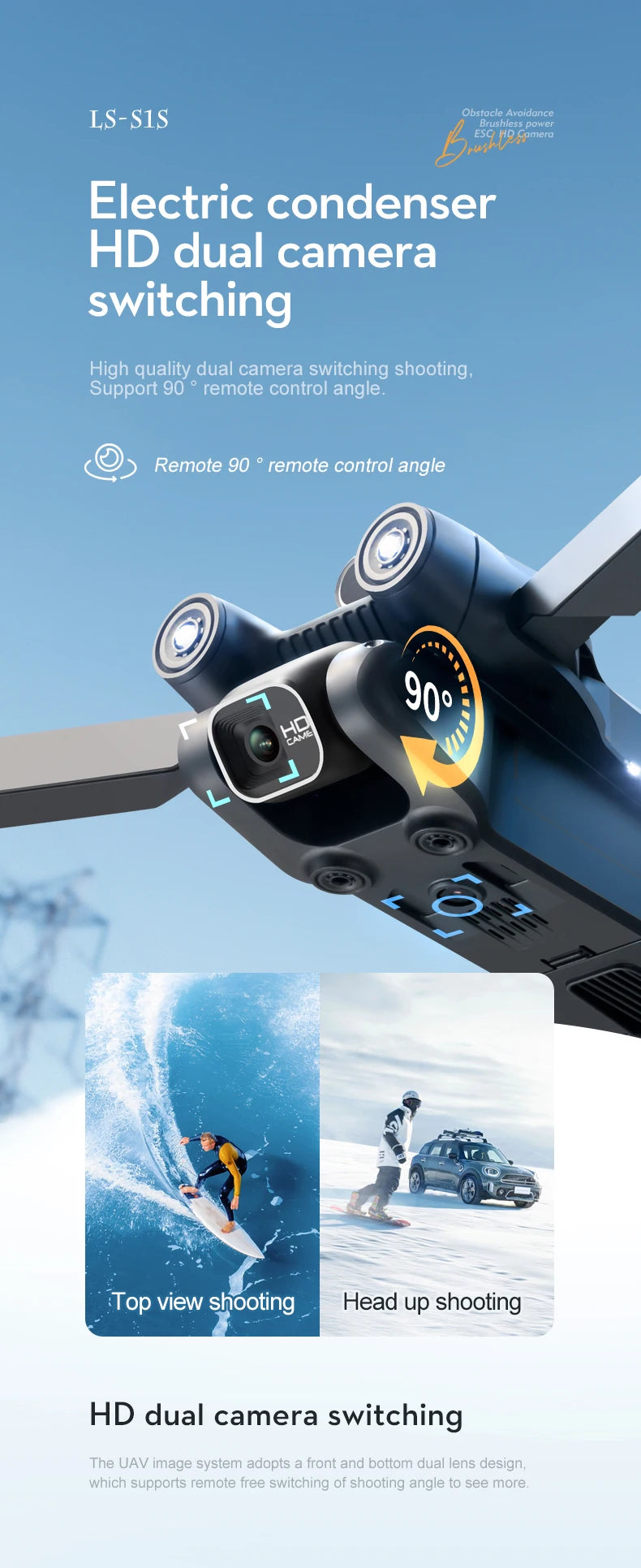 Minidron S1S: cámara dual 8K, motor sin escobillas, FPV de 3000 m, cuadricóptero plegable