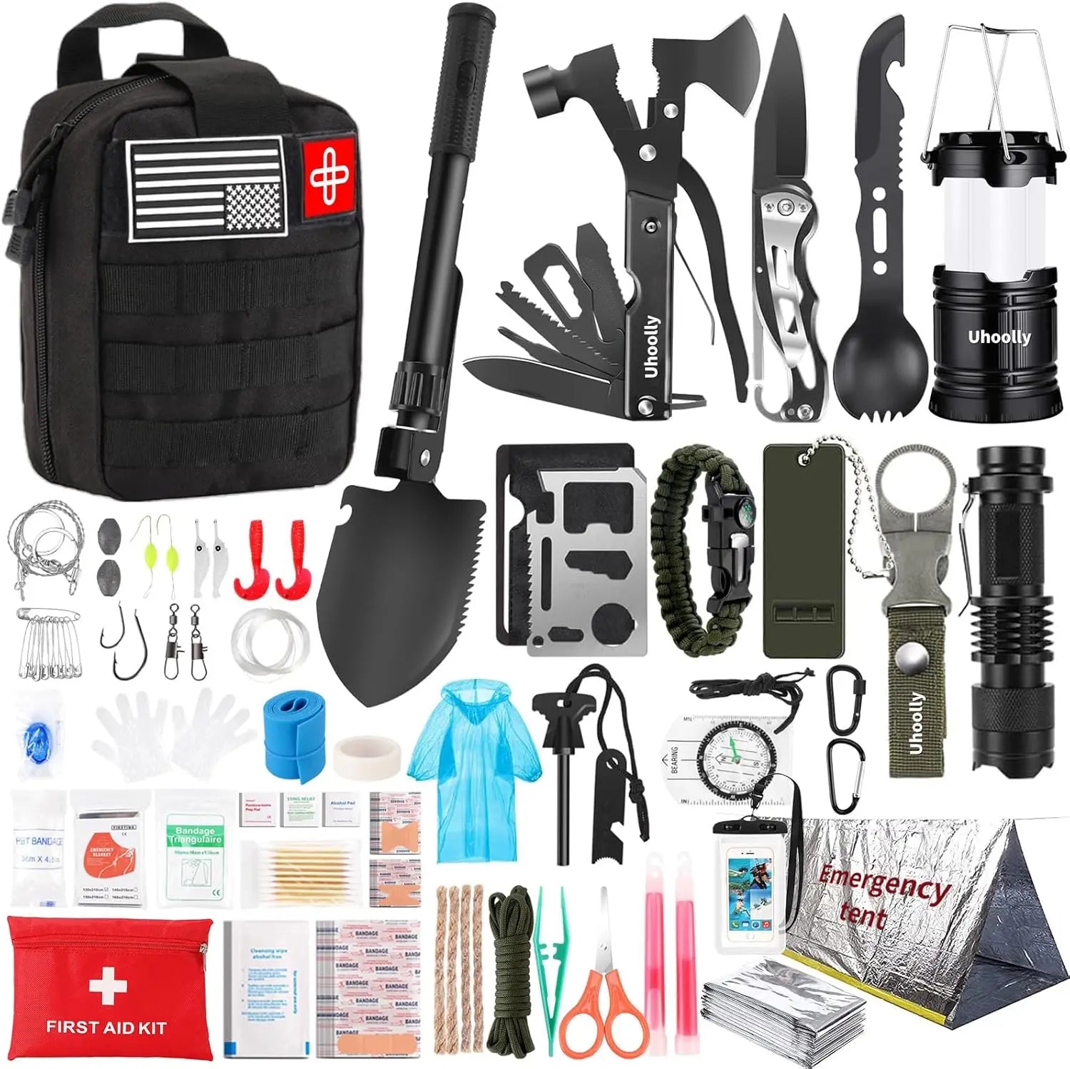 252-Piece Emergency Survival Kit with MOLLE Bag, First Aid Gear for Outdoor Adventure, Car Travel, Earthquake Preparedness Trekker Essentials