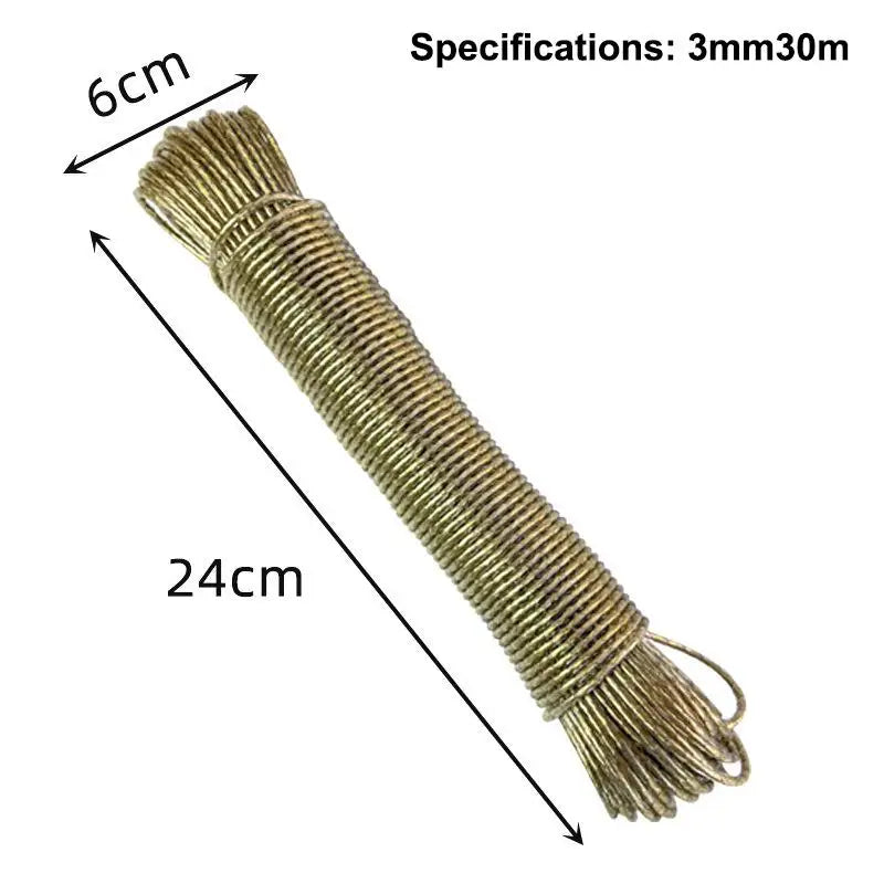 10/20/30/50M PVC Coating Steel Clothesline Outdoor Portable Clothesline Garden Camping Travel Clothes Drying Rope Trekker Essentials