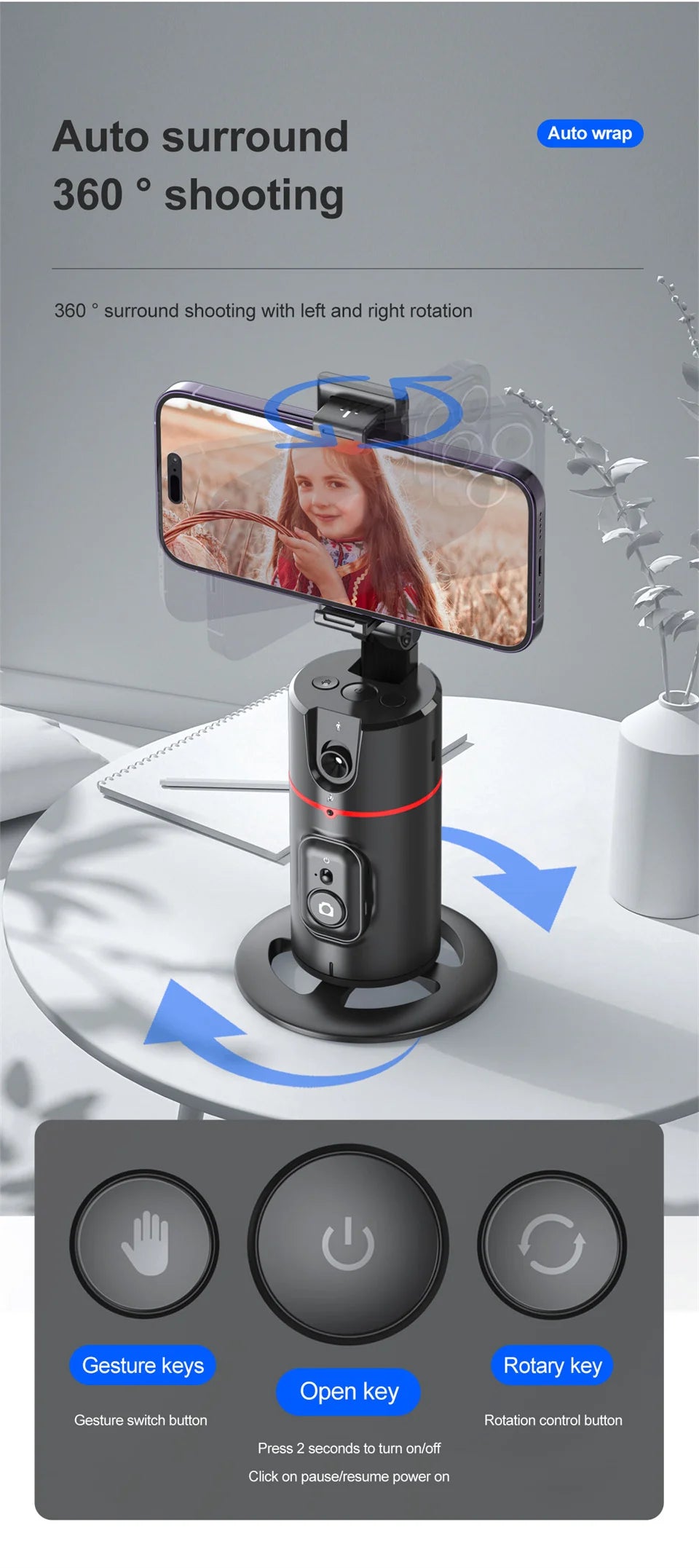 360° Rotating Phone Gimbal with 1.5M Selfie Stick & Face Tracking – Stabilizer for TikTok, Vlogging & Live Streaming