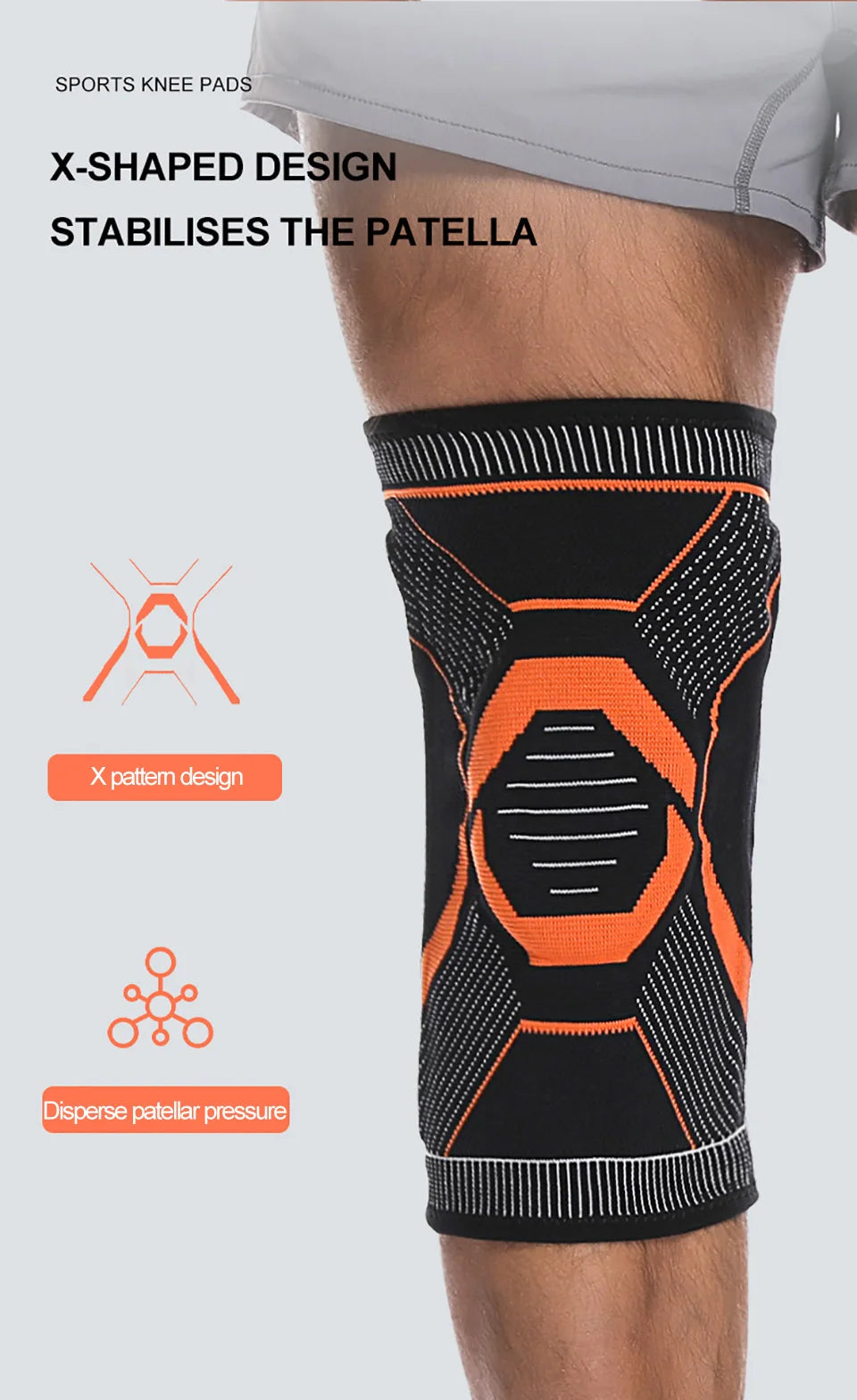 1Pcs Sports Knee Pads Silicone Spring Anti-slip Knee Support Keep Warm Outdoor Sports Skipping Cycling Hiking Mountain Climbing Trekker Essentials
