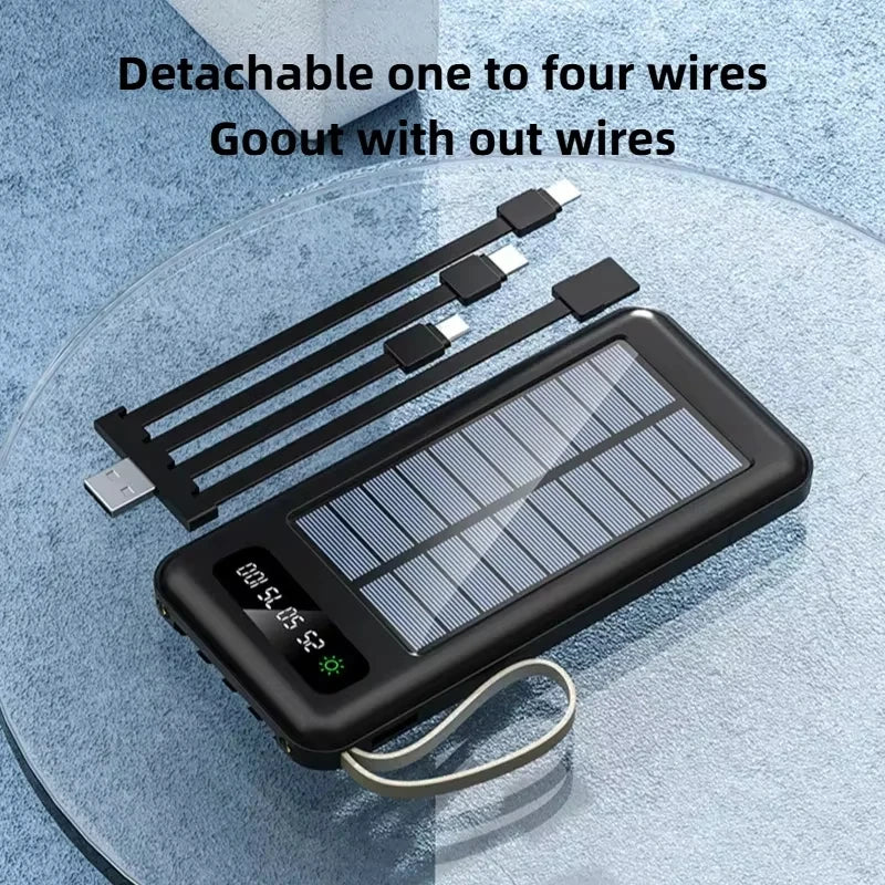 200000mAh Solar Power Bank – Ultra High Capacity Fast Charging Portable Charger with Built-in Cables & LED Light Trekker Essentials